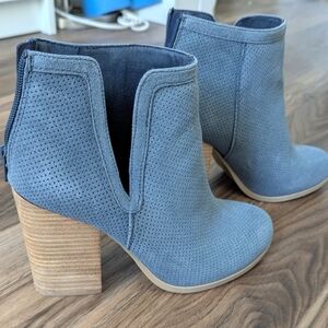 Call It Spring Blue Suede Ankle Boots with Chunky Heel